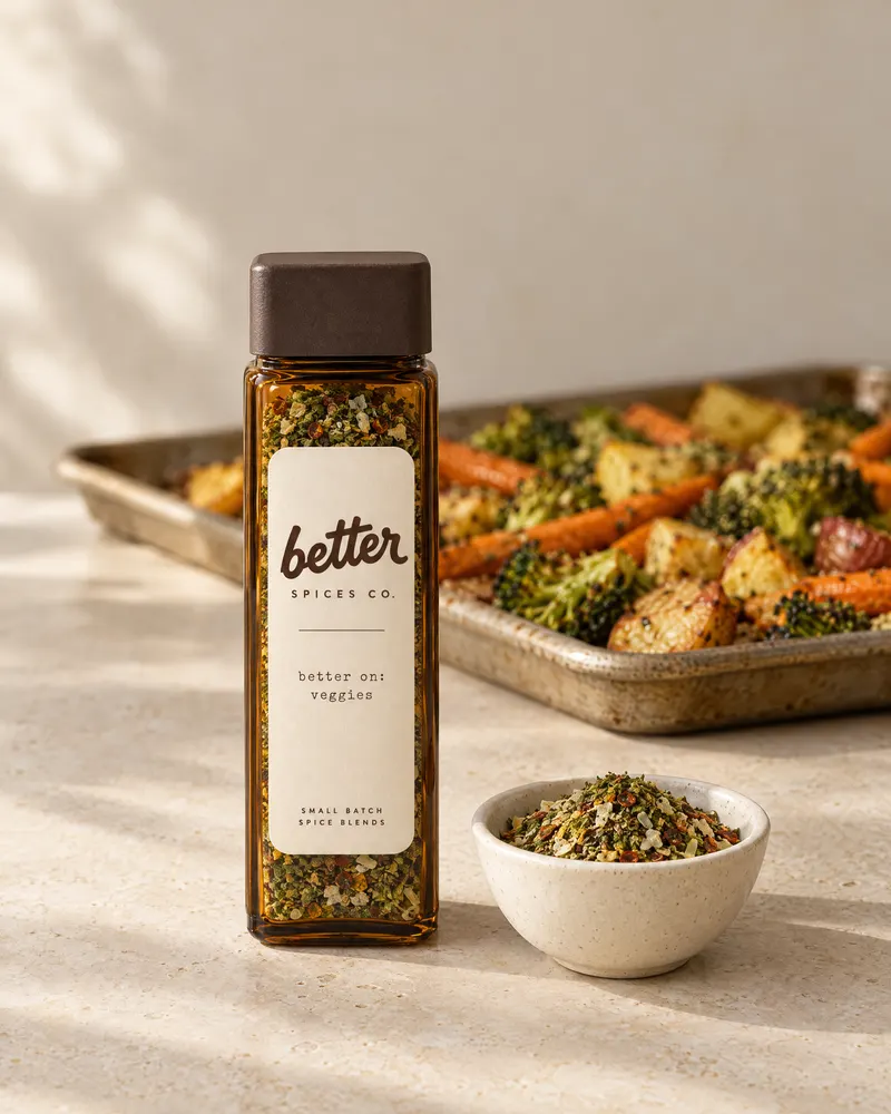 better on veggies spice blend in an amber glass jar